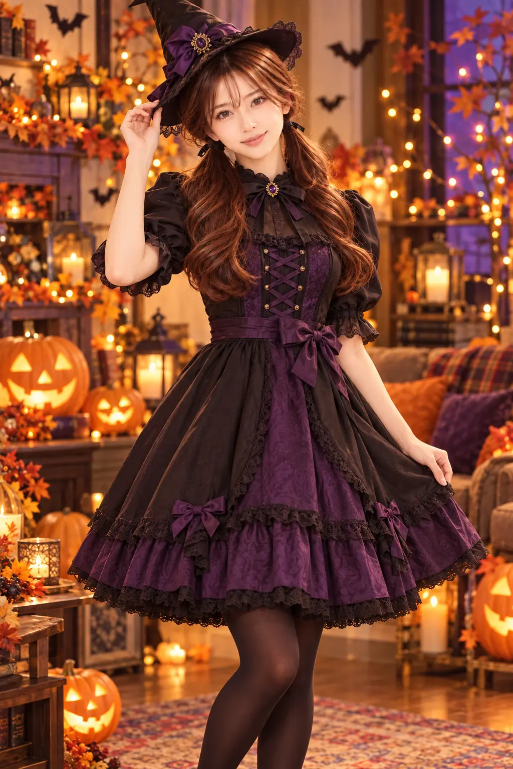 ハロウィンの魔女衣装を着た看板娘ゆき