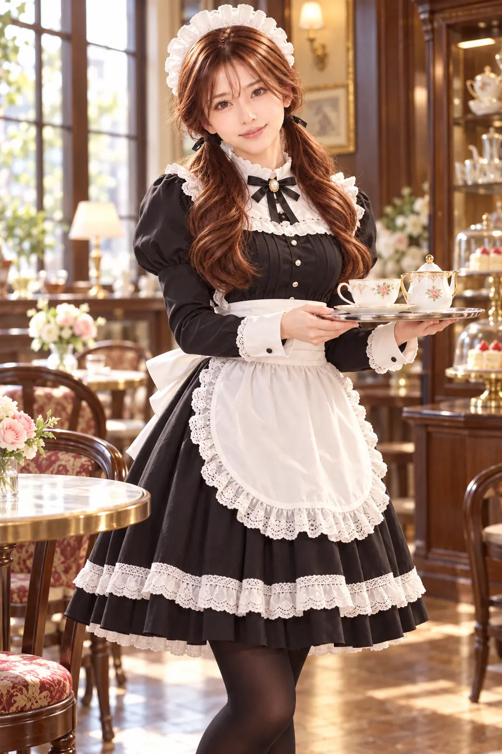 メイド姿でティーセットを運ぶ看板娘ゆき